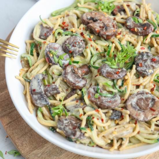 Vegan Mushroom Zucchini Pasta - Recipe photo by whollytasteful
