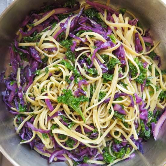 Linguine With Red Cabbage and Kale - Recipe photo by themidwestkitchenblog