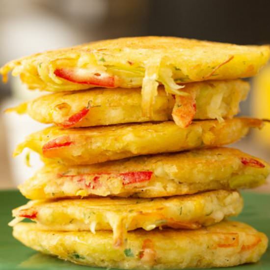 Savory & Crispy Vegetable Pancakes - Recipe photo by tenpoundcakecompany
