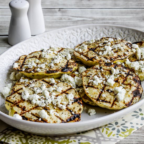 Grilled Patty Pan Squash - Recipe photo by kalynskitchen