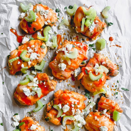 Buffalo Chicken Thighs - Recipe photo by SugarandSnapPeas