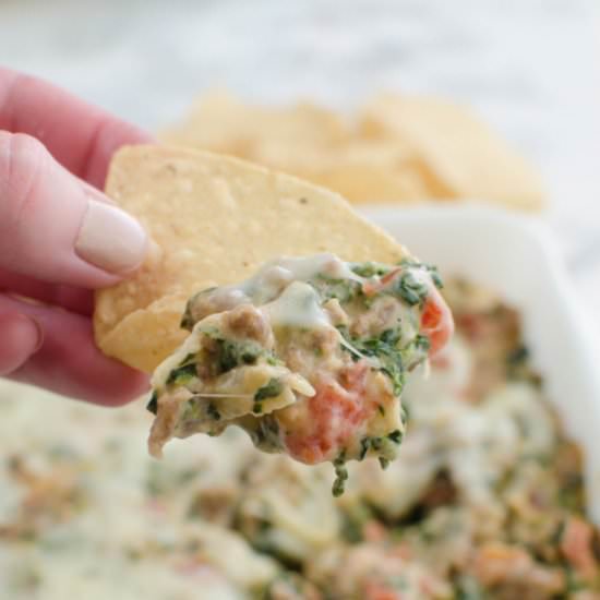 Cheesy Sausage Spinach Dip - Recipe photo by fakeginger