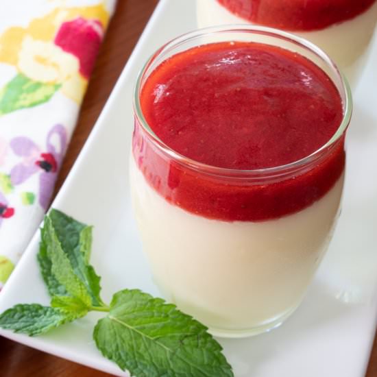 Lemon Posset with Strawberry Sauce - Recipe photo by For the Love of Cooking