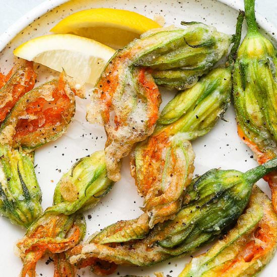 Fried Stuffed Squash Blossoms - Recipe photo by lindseyeatsla