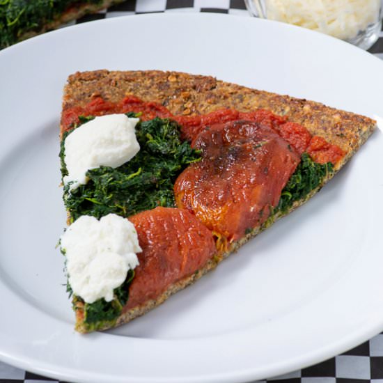 EGGPLANT PIZZA CRUST with spinach - Recipe photo by Kooky Pizza