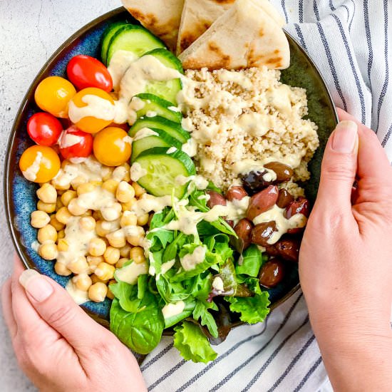 Vegan Greek Buddha Bowl - Recipe photo by No Sweat Vegan