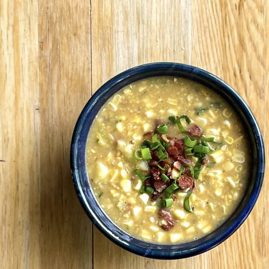 Corn Soup with Bacon and Potatoes - Recipe photo by uglyducklingbakery