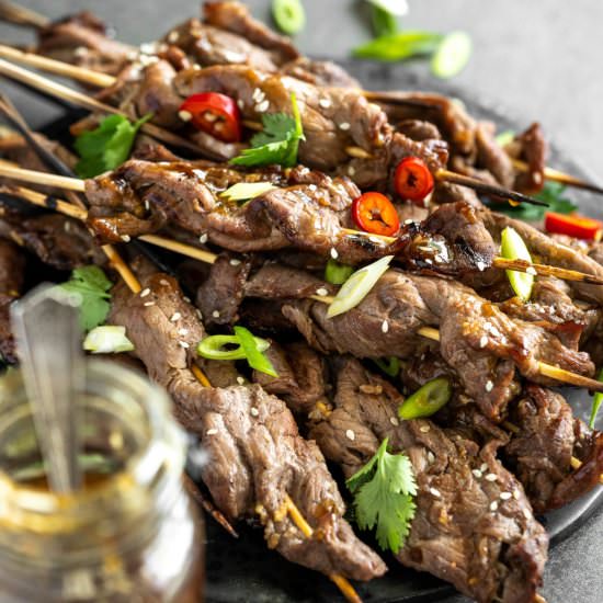 Grilled Teriyaki Beef Skewers - Recipe photo by BBQing With The Nolands