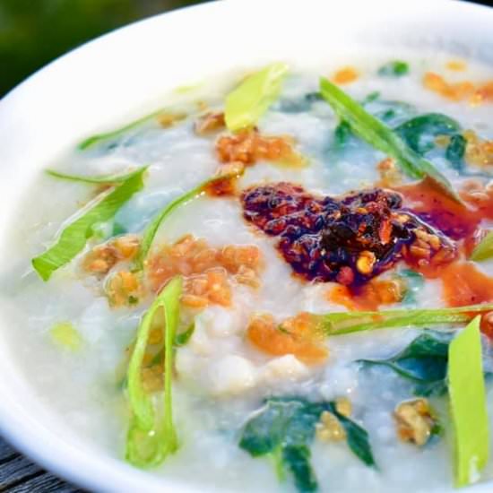 Bass Congee with Stinging Nettle - Recipe photo by The Intrepid Eater