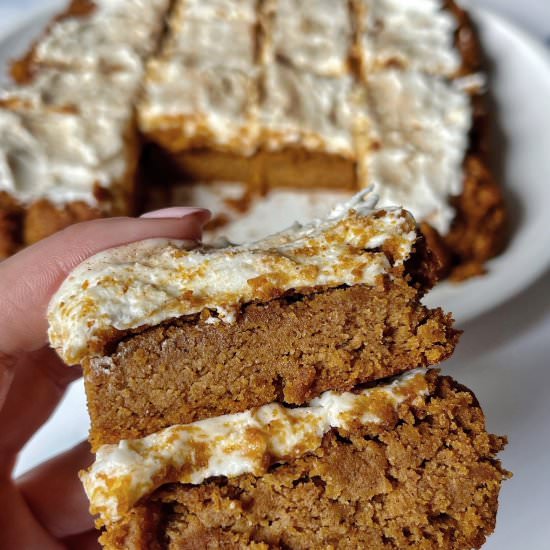 Vegan Frosted Pumpkin Bars - Recipe photo by HungryBlonde