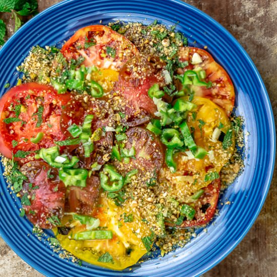 Heirloom Tomato Salad with Dukkah - Recipe photo by The Mediterranean Dish