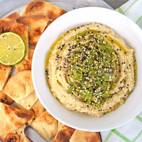 Blistered Shishito Pepper Hummus - Recipe photo by Thyme of Season