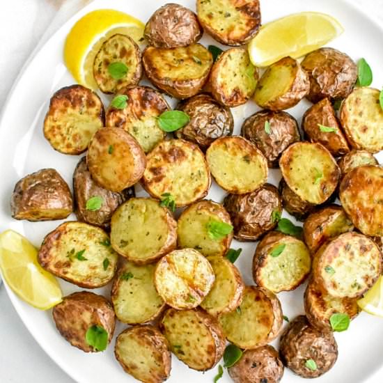Crispy Air Fryer Greek Potatoes - Recipe photo by Herbs and Flour