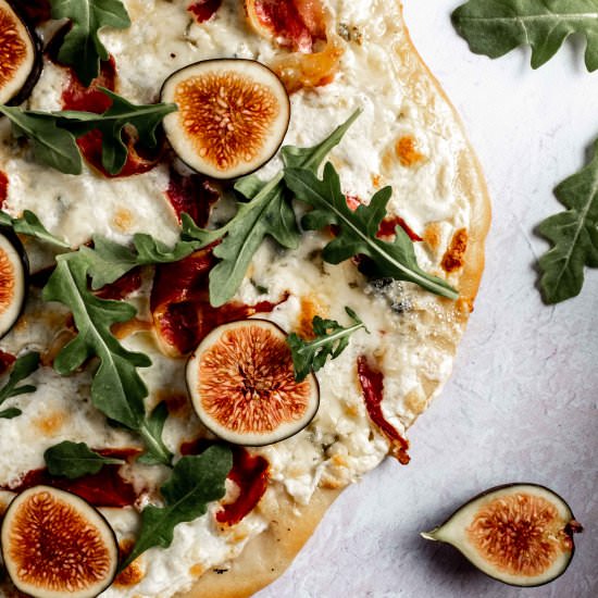 gorgonzola, prosciutto & fig pizza - Recipe photo by whisked away kitchen