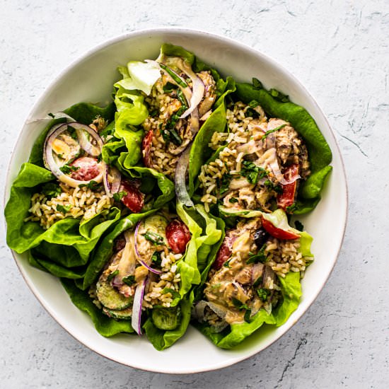 Mediterranean Mackerel Lettuce Wrap - Recipe photo by killingthyme
