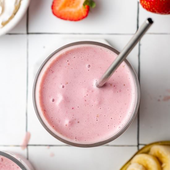 Strawberry Banana Milkshake - Recipe photo by cookiedoughdiaries