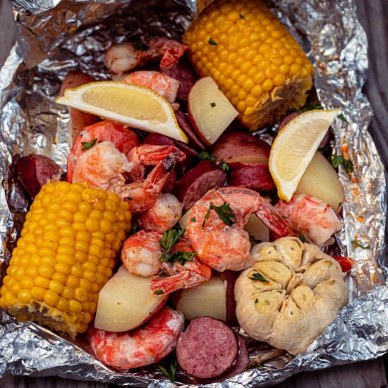 Shrimp Boil Foil Packets - Recipe photo by thecaglediaries