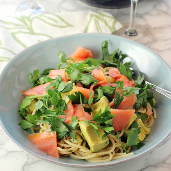 Chilled smoked salmon spaghetti - Recipe photo by Food Gal