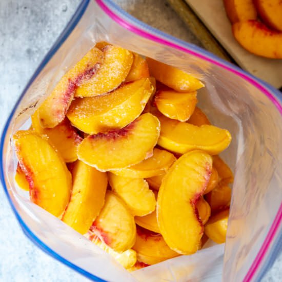 Freezing Peaches - Recipe photo by BeyondtheCoop