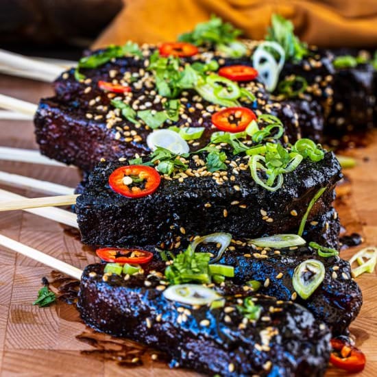 Smoked Teriyaki Pork Belly - Recipe photo by chilesandsmoke
