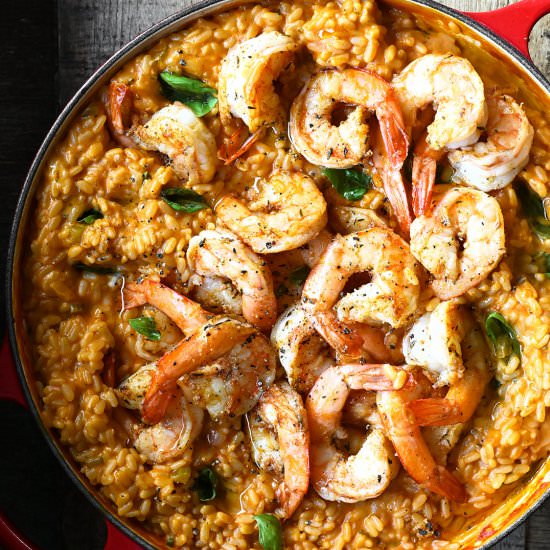 Creamy Tomato and Shrimp Risotto - Recipe photo by servingdumplings