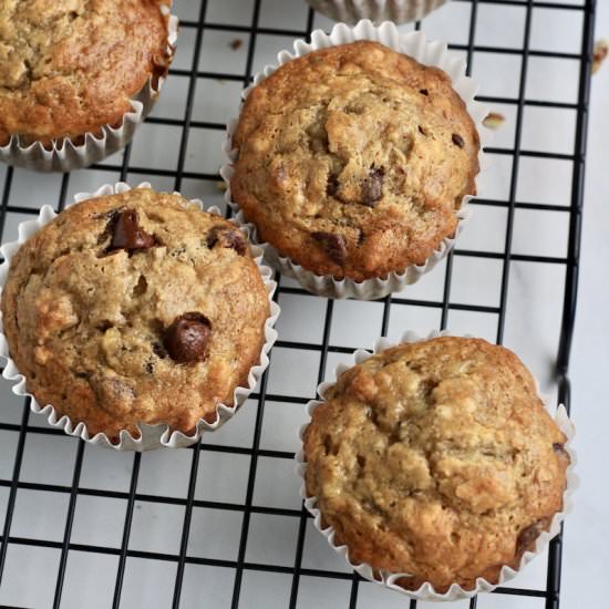Chunky Monkey Banana Muffins - Recipe photo by My Life After Dairy