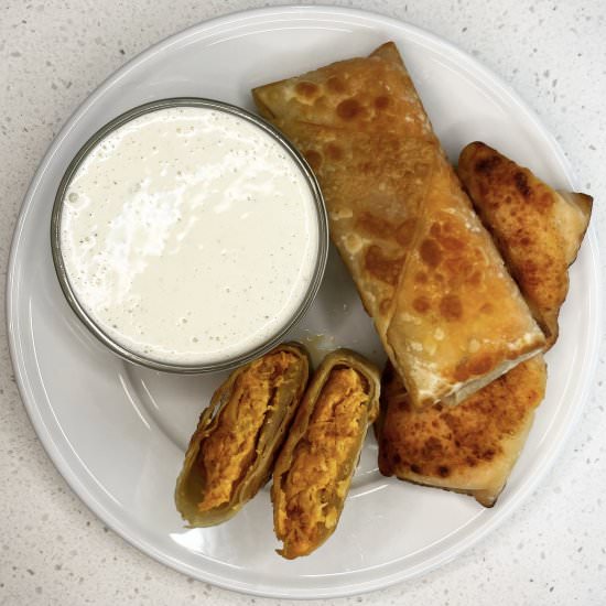 Buffalo Chicken Dip Egg Rolls - Recipe photo by tequila.and.flour
