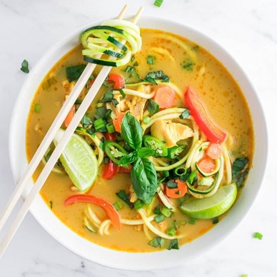 Thai Curry Chicken Zoodle Soup - Recipe photo by FoodborneWellness