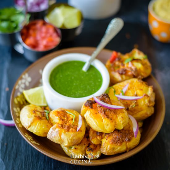 Air Fryer Masala Smashed Potatoes - Recipe photo by Herbivore Cucina