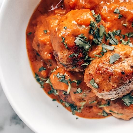 Chicken Tikka Masala Meatballs - Recipe photo by Keto Katie
