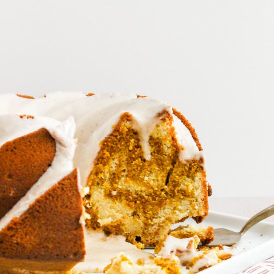 Pumpkin Swirl Cake - Recipe photo by DoughEyedBlog