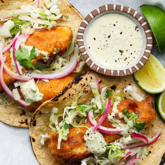 Beer Battered Fish Tacos - Recipe photo by lindseyeatsla