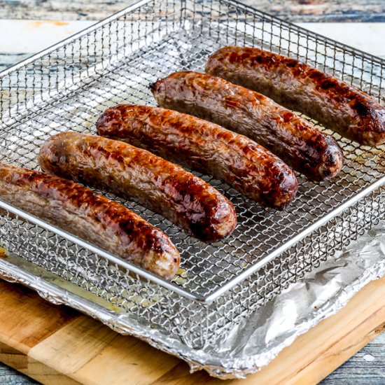 Air Fryer Brats - Recipe photo by kalynskitchen