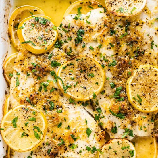 Baked Fish with Lemon Garlic Butter - Recipe photo by The Endless Meal