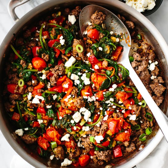 Mediterranean Ground Beef Stir Fry - Recipe photo by Downshiftology