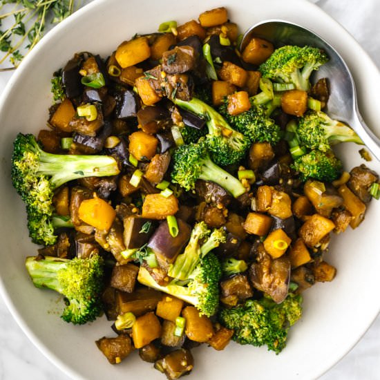 Butternut Squash Eggplant Stir Fry - Recipe photo by Downshiftology