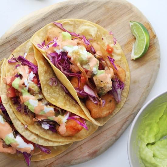 Beer-battered shrimp and fish tacos - Recipe photo by hornoMX