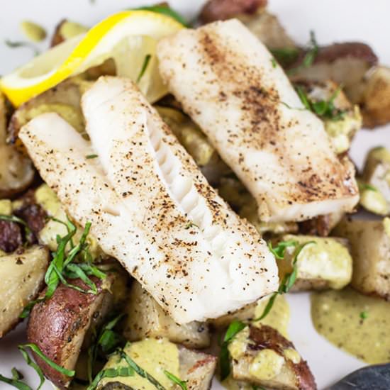 Sheet Pan Pesto Cod and Potatoes - Recipe photo by therusticfoodie