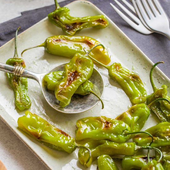 Blistered Shishito Peppers Recipe - Recipe photo by Two Healthy Kitchens