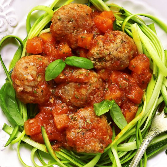 Harissa Meatballs w Zucchini Noodle - Recipe photo by losofoodie