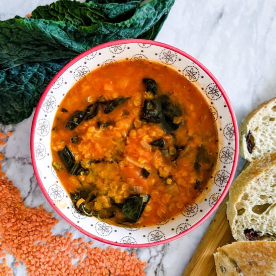 Red Lentils and Kale Soup - Recipe photo by mamazilla