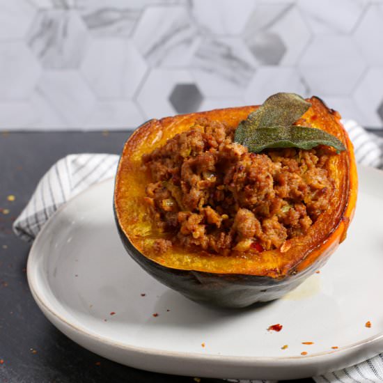 Pork and Apple Stuffed Acorn Squash - Recipe photo by theproducepack