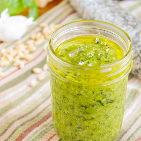 Authentic Italian Basil Pesto - Recipe photo by LowCarb Abode