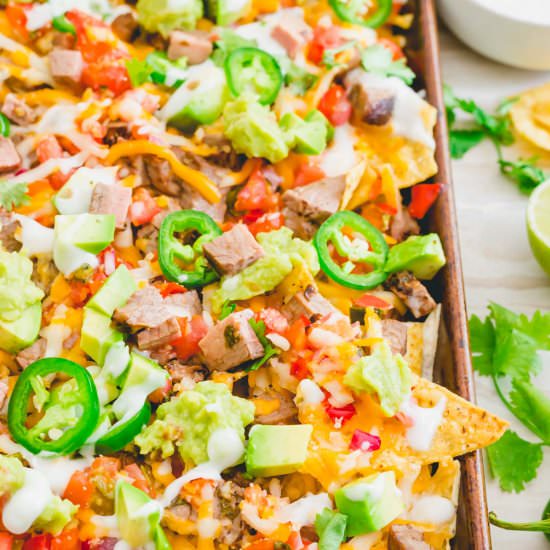 Carne Asada Nachos - Recipe photo by Running to the Kitchen