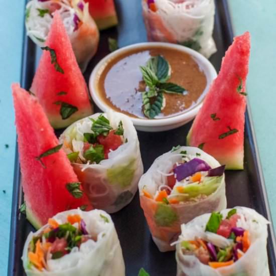 Watermelon Prosciutto Salad Rolls - Recipe photo by Food Meanderings