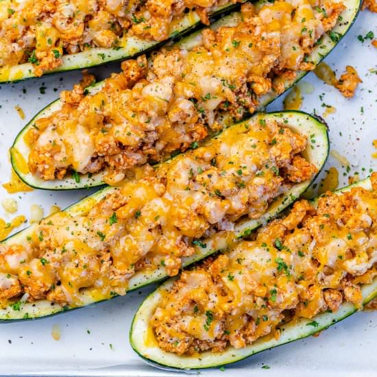 BUFFALO CHICKEN STUFFED ZUCCHINI BO - Recipe photo by healthyfitnessmeals