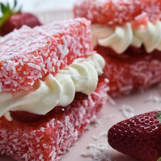 Strawberry Lamingtons - Recipe photo by bakewithamy