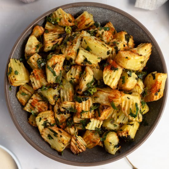 Air Fried Lebanese Spicy Potato - Recipe photo by Plant Based Folk