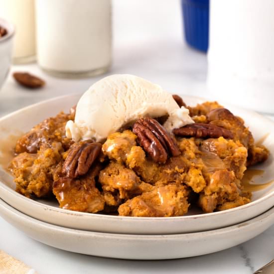 Smoked Bourbon Pumpkin Bread Puddin - Recipe photo by BBQing With The Nolands
