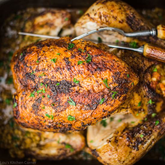 Spicy roast chicken, Greek stuffing - Recipe photo by Lous Kitchen Corner